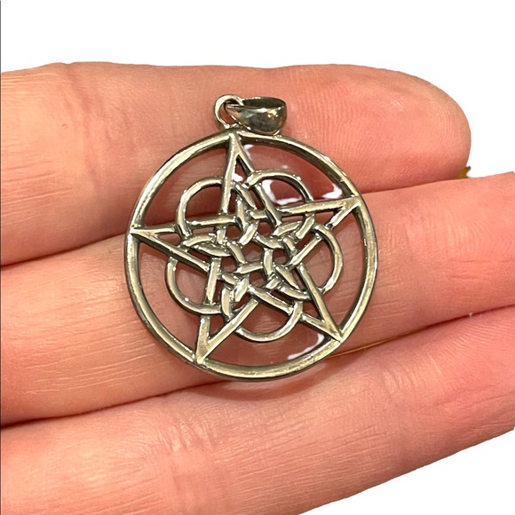 Peter Stone Sterling silver 925 Ringed star Pentacle Pentagram necklace pendant - Picture 2 of 5